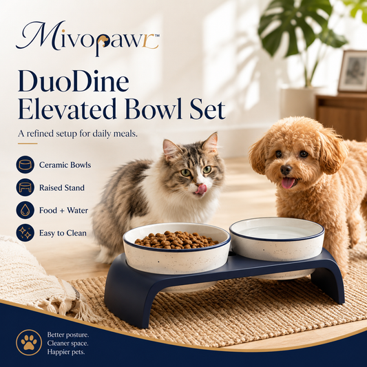 Mivopawr™ DuoDine Elevated Ceramic Pet Bowl Set – Raised Dog and Cat Feeding Station