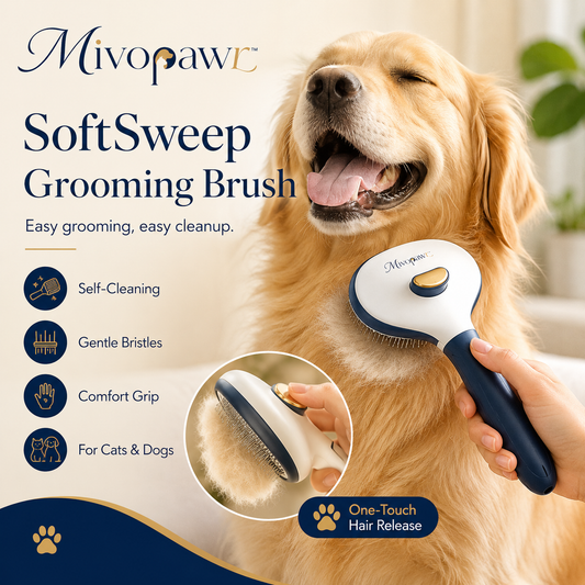 Mivopawr™ SoftSweep Self-Cleaning Pet Grooming Brush – Dog and Cat Slicker Brush