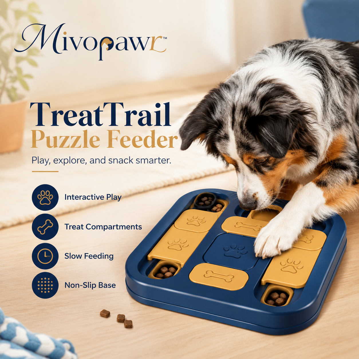 Mivopawr™ TreatTrail Interactive Pet Puzzle Feeder – Dog and Cat Treat Enrichment Toy